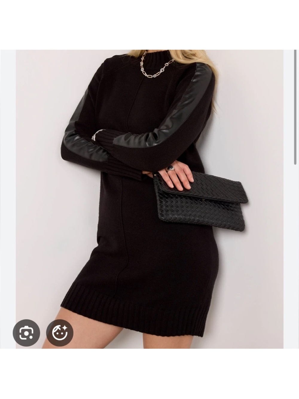 Evereve Black Harlow Sweater Dress with Faux Leather Sleeve Panels